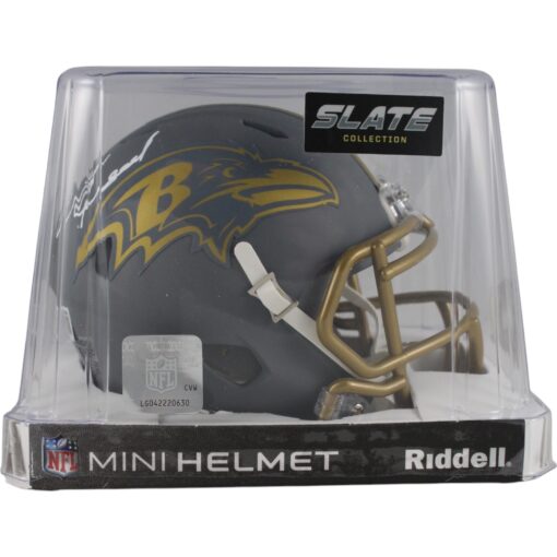 Ed Reed Autographed Baltimore Ravens Slate Mini Helmet Beckett Witness 49257