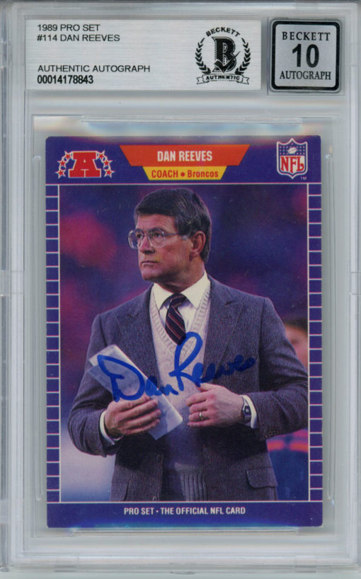 Dan Reeves Autographed 1989 Pro Set #114 Trading Card Beckett 10 Slab