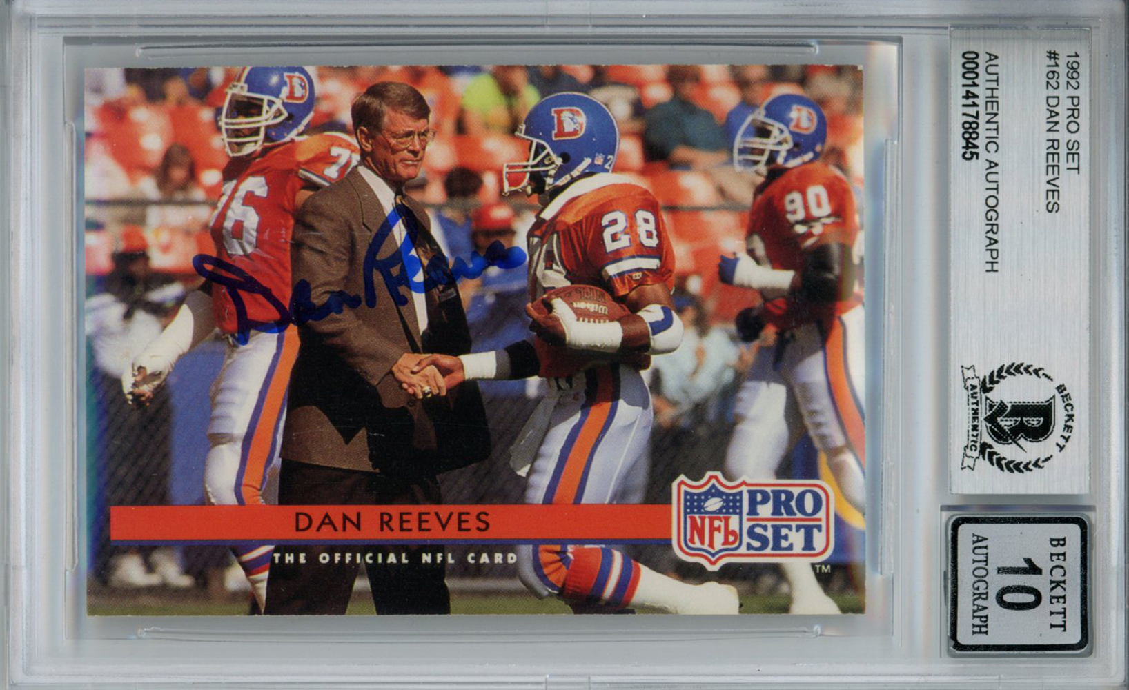 Dan Reeves Autographed 1992 Pro Set #162 Trading Card Beckett 10 Slab