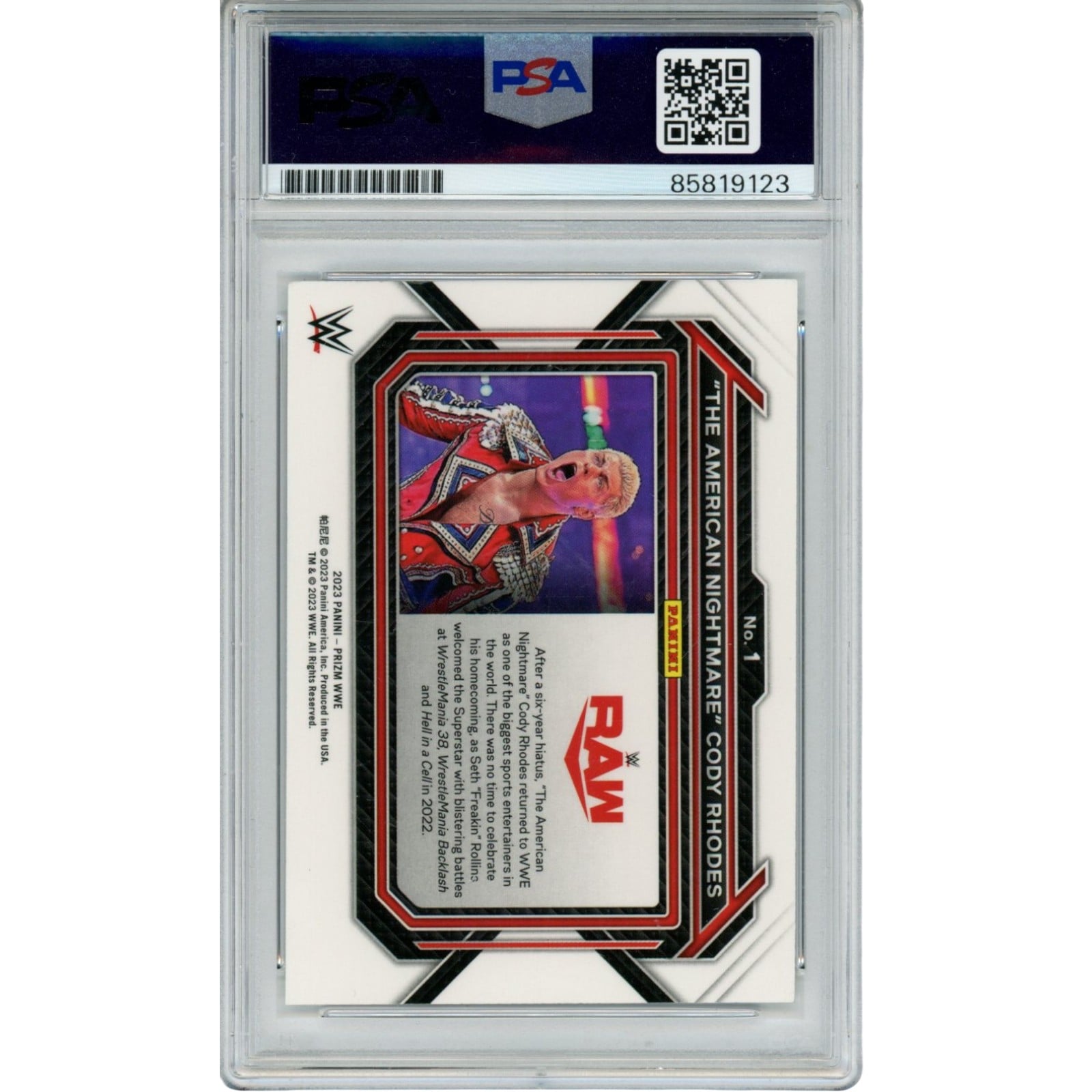 Cody Rhodes Signed WWE Trading Card '23 Panini Prizm #1 Gem MT 10 Auto PSA 58516