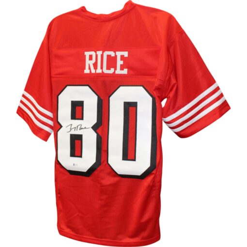 Jerry Rice Autographed/Signed Pro Style size XL Red Jersey Beckett 50305