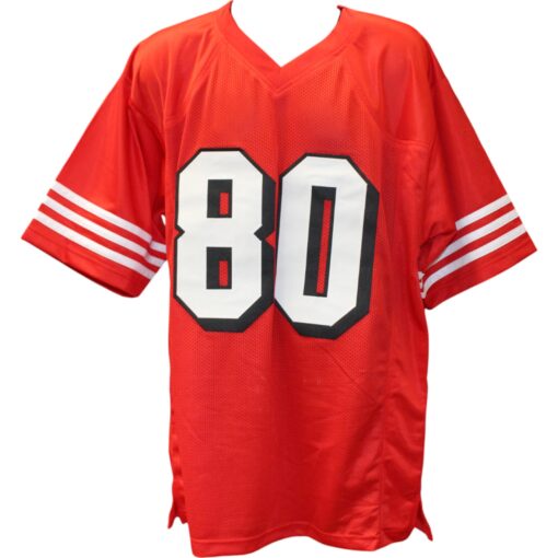 Jerry Rice Autographed/Signed Pro Style size XL Red Jersey Beckett 50305
