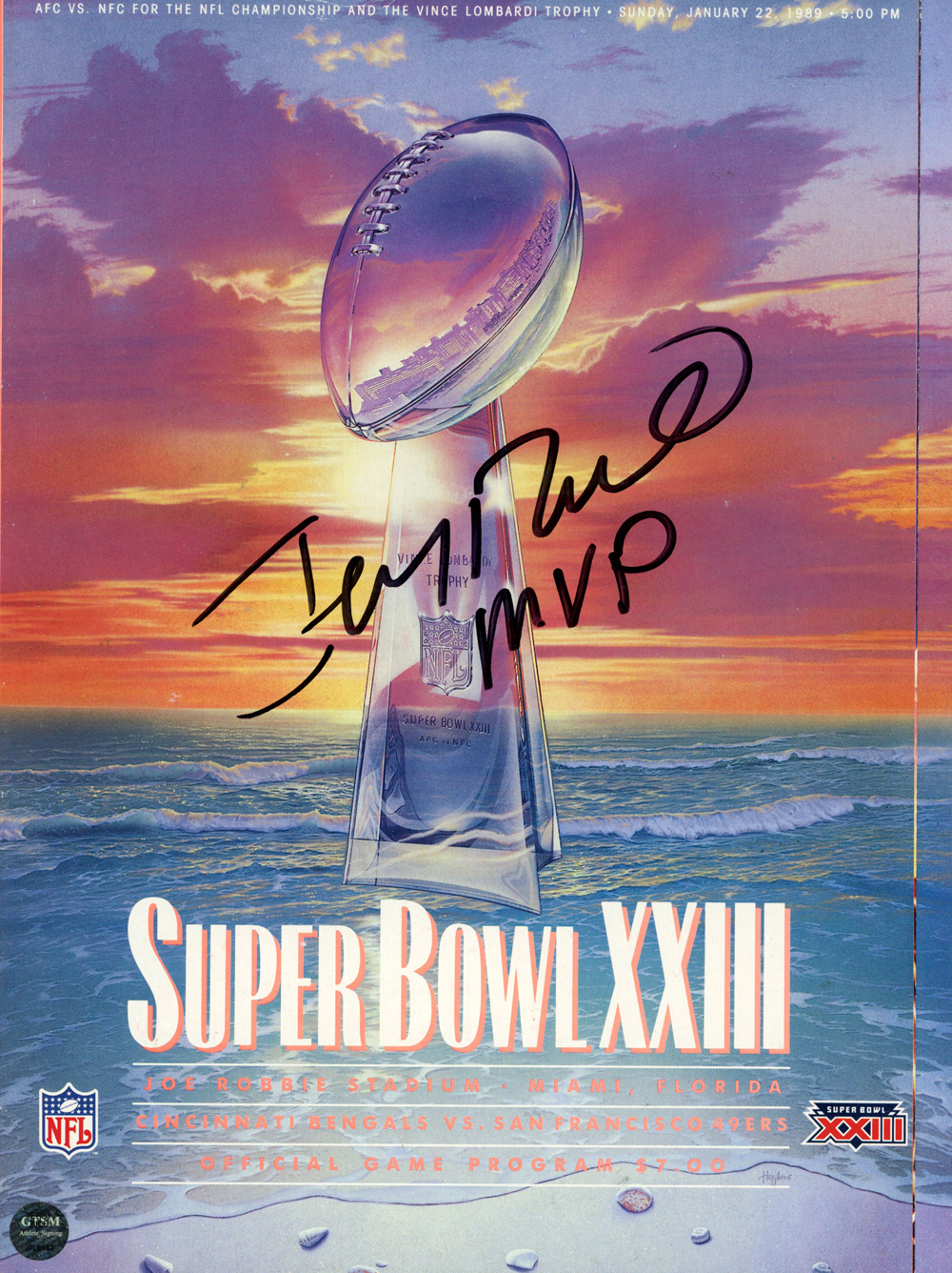 Jerry Rice Autographed/Signed Super Bowl XXIII Program SB MVP Beckett 37389