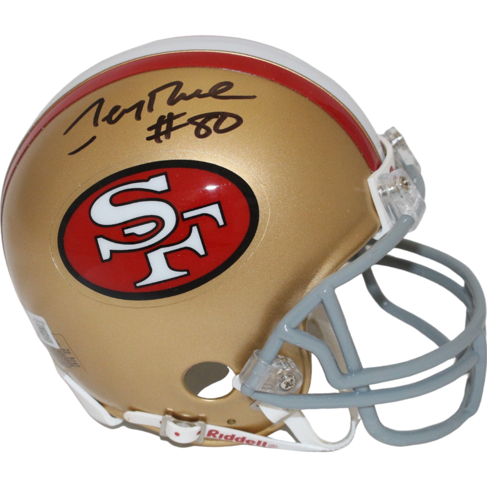 Jerry Rice Autographed San Francisco 49ers VSR4 TB Mini Helmet BAS 44132