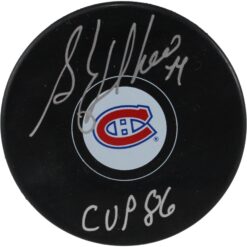Stephane Richer Autographed Montreal Canadians Logo Puck 86 Cup JSA 53973