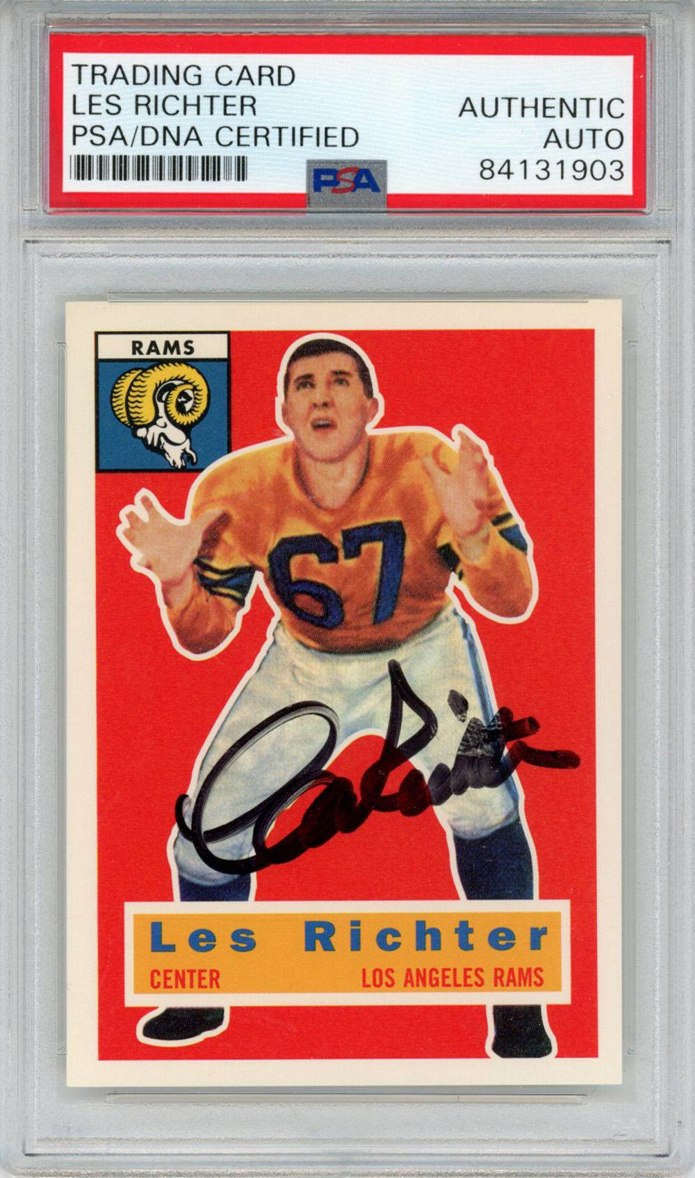 Les Richter Autographed 1956 Topps #30 Trading Card PSA Slab