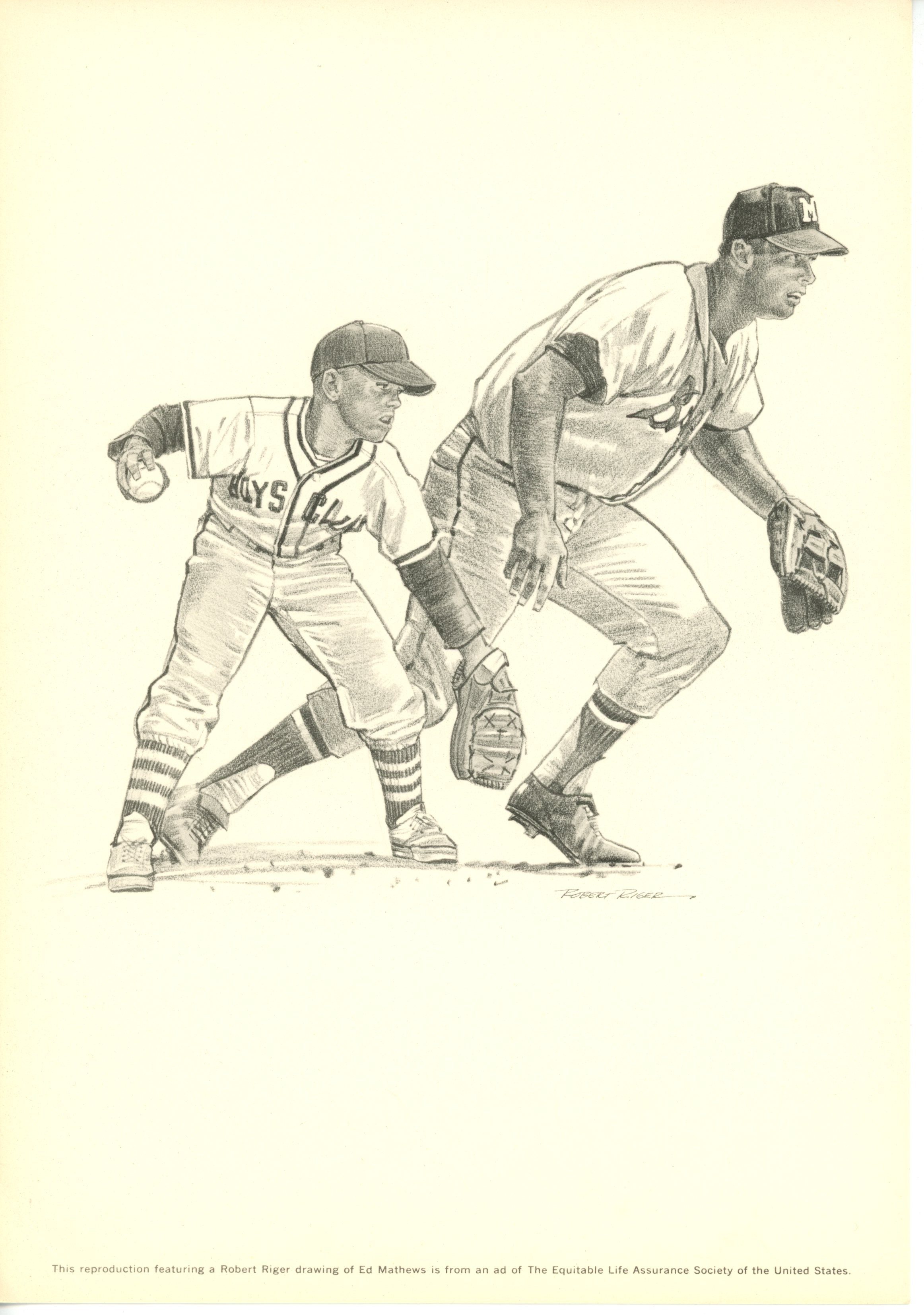Musial, Mathews, Spahn, +3 Lot of 6 Baseball Robert Riger Drawings 55921