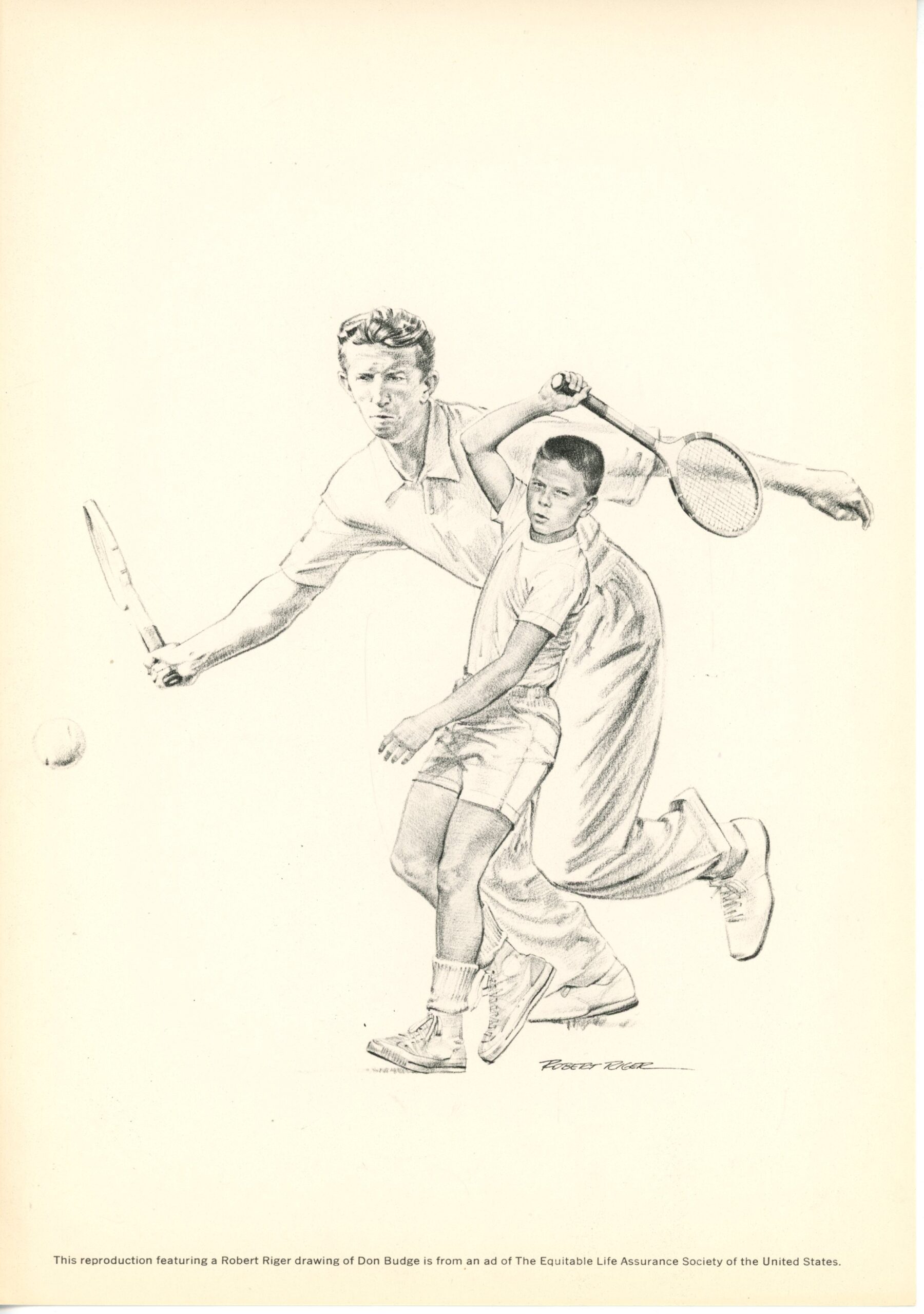 Kramer, Budge, Gibson, Trabert Lot of 4 Tennis Robert Riger Drawings 55920