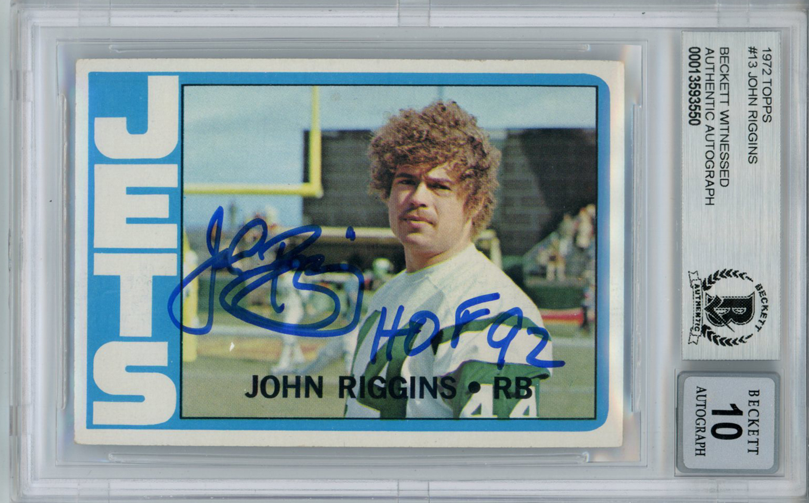 John Riggins Autographed 1972 Topps #13 Rookie Card HOF Beckett Slab