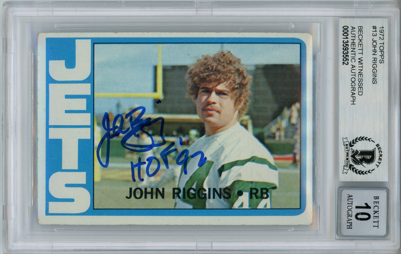 John Riggins Autographed 1972 Topps #13 Rookie Card HOF Beckett Slab