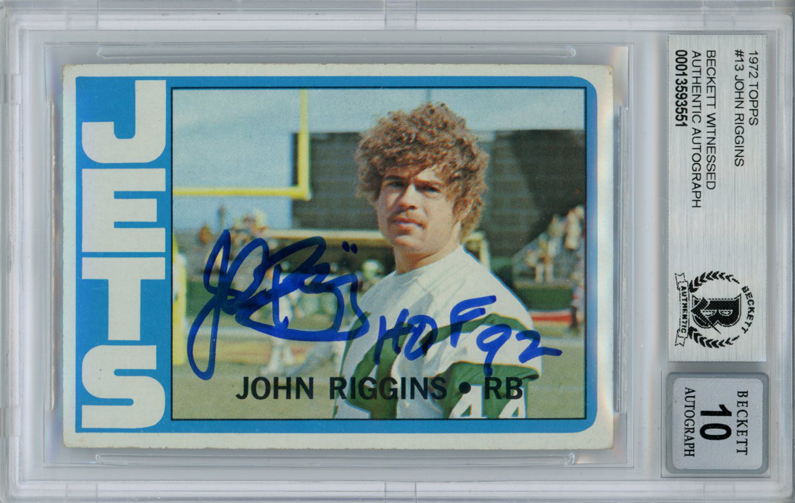 John Riggins Autographed 1972 Topps #13 Rookie Card HOF Beckett Slab