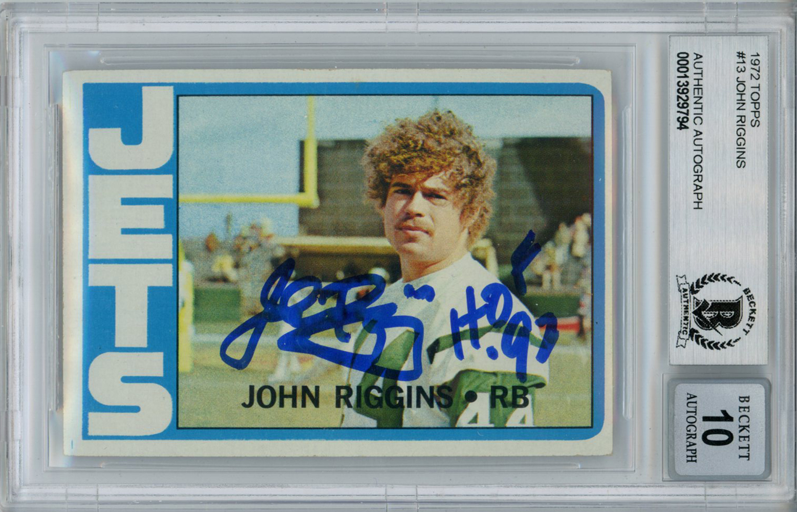 John Riggins Autographed 1972 Topps #13 Rookie Card HOF Beckett 10 Slab