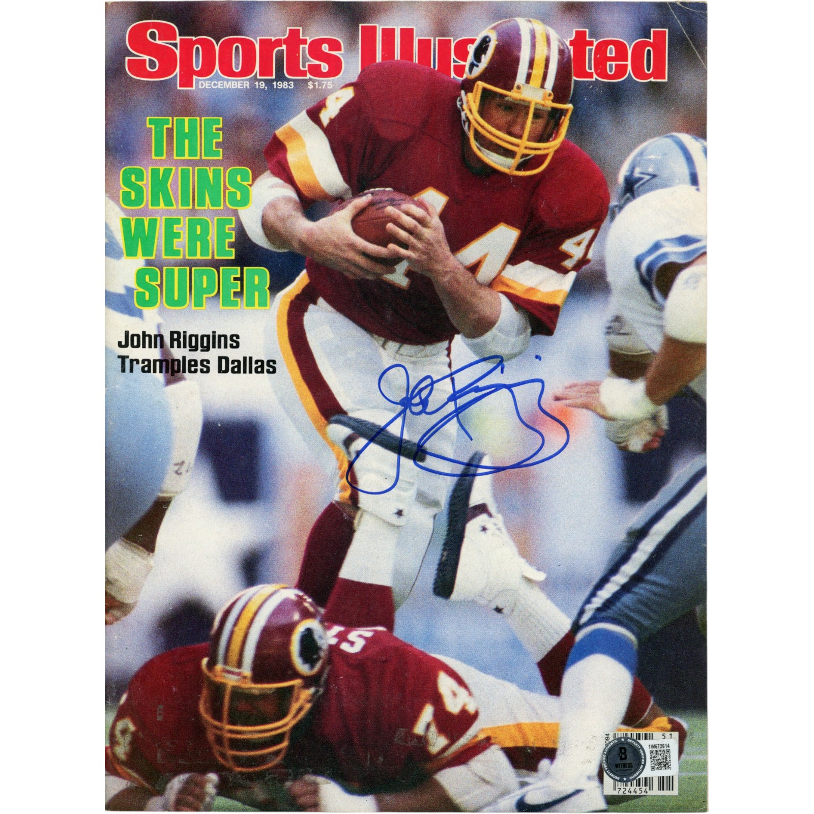 John Riggins Signed Washington Redskins SI magazine 1983 Beckett Witness 51697