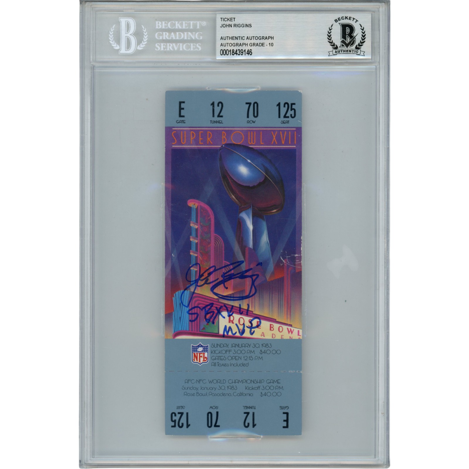 John Riggins Signed Washington Redskins Super Bowl XVII Ticket MVP Beckett 51905 1 John Riggins Signed Washington Redskins Super Bowl XVII Ticket MVP Beckett 51905