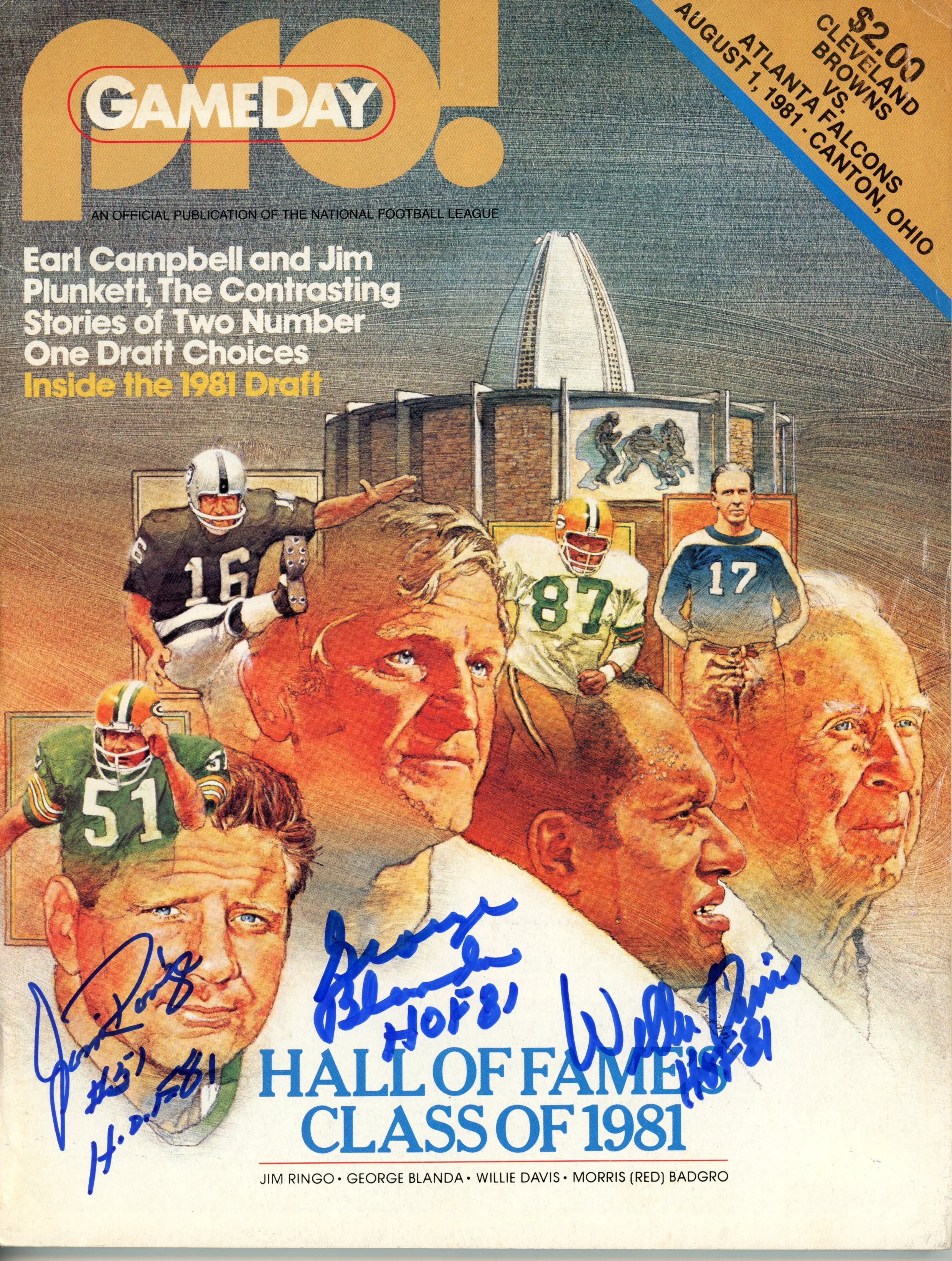 Jim Ringo George Blanda Willie Davis Signed Hall of Fame 1981 Magazine JSA 55091