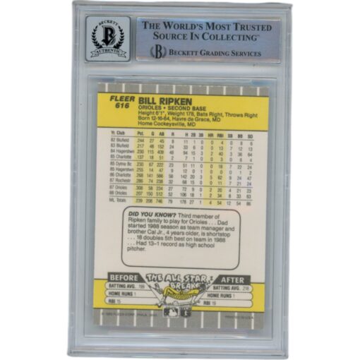 Billy Ripken Autographed 1989 Fleer 616 Trading Card 10 Grade Beckett 49383