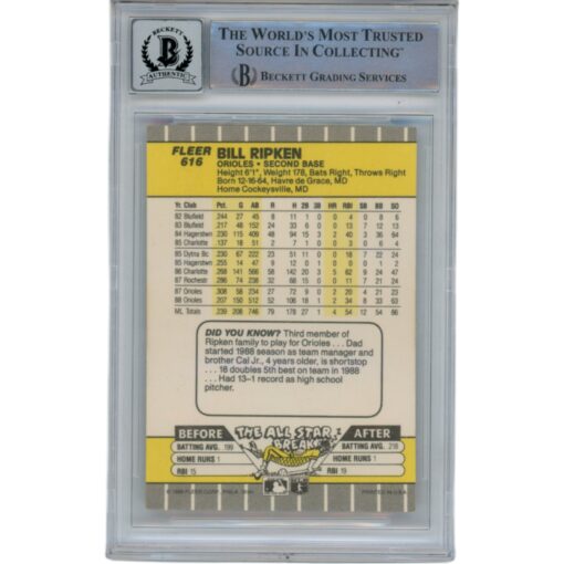 Billy Ripken Autographed 1989 Fleer 616 Trading Card 10 Grade Beckett 49391
