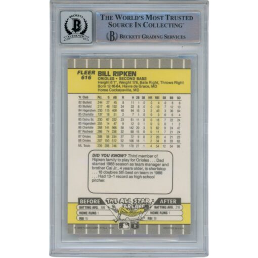 Billy Ripken Autographed 1989 Fleer 616 Trading Card 10 Grade Beckett 49395