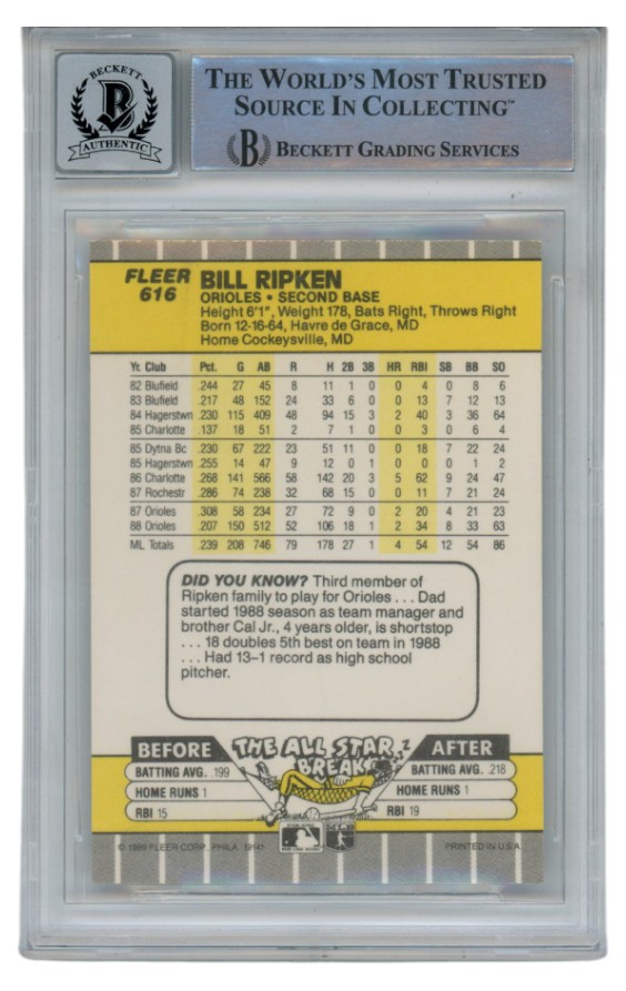 Billy Ripken Autographed 1989 Fleer #616 Error Card 10 Grade Beckett 52541 2 Billy Ripken Autographed 1989 Fleer #616 Error Card 10 Grade Beckett 52541