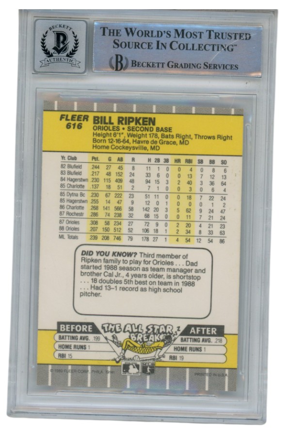Billy Ripken Autographed 1989 Fleer #616 Error Card 10 Grade Beckett 52547 2 Billy Ripken Autographed 1989 Fleer #616 Error Card 10 Grade Beckett 52547