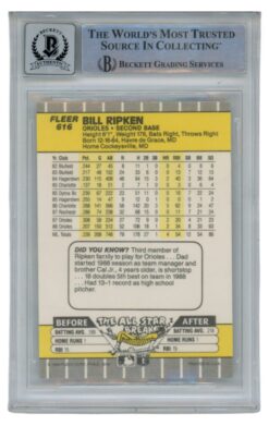 Billy Ripken Autographed 1989 Fleer #616 Error Card 10 Grade Beckett 52550