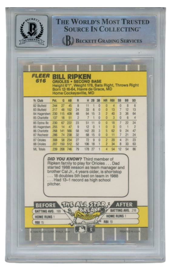 Billy Ripken Autographed 1989 Fleer #616 Error Card 10 Grade Beckett 52550 2 Billy Ripken Autographed 1989 Fleer #616 Error Card 10 Grade Beckett 52550