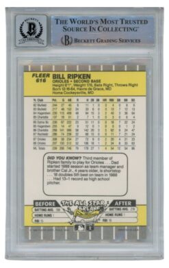 Billy Ripken Autographed 1989 Fleer #616 Error Card 10 Grade Beckett 52556
