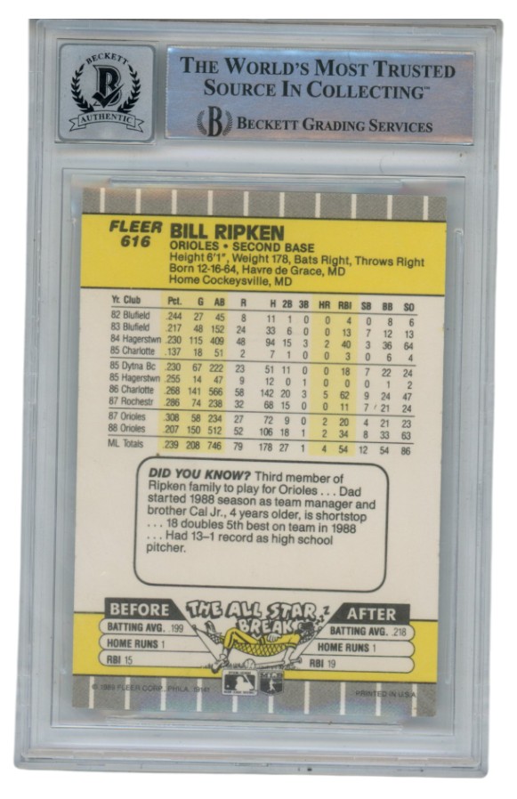Billy Ripken Autographed 1989 Fleer #616 Error Card 10 Grade Beckett 52559 2 Billy Ripken Autographed 1989 Fleer #616 Error Card 10 Grade Beckett 52559