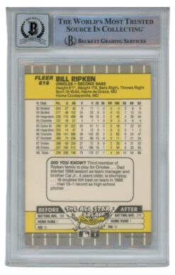 Billy Ripken Autographed 1989 Fleer #616 Error Card 10 Grade Beckett 52562