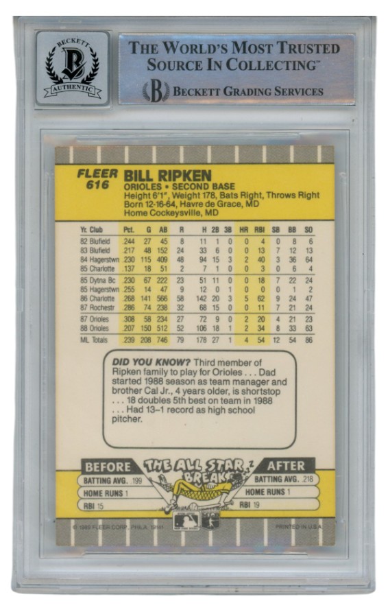 Billy Ripken Autographed 1989 Fleer #616 Error Card 10 Grade Beckett 52562 2 Billy Ripken Autographed 1989 Fleer #616 Error Card 10 Grade Beckett 52562