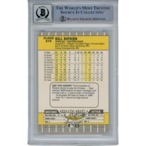 Billy Ripken Autographed 1989 Fleer 616 Trading Card 10 Grade Beckett 47083