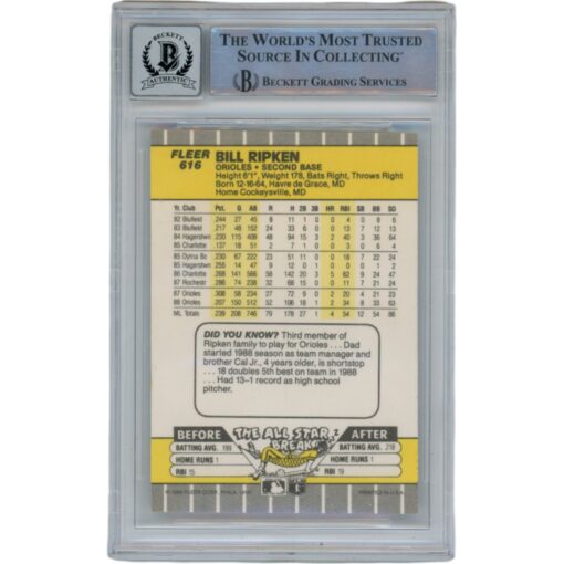 Billy Ripken Autographed 1989 Fleer 616 Trading Card 10 Grade Beckett 47137