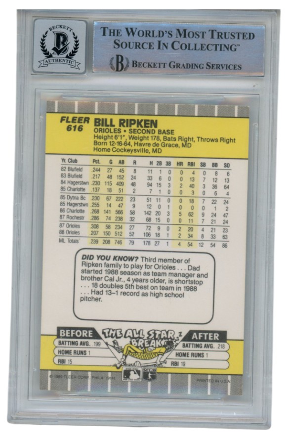 Bill Ripken Autographed 1989 Fleer 616 Black Box Trading Card Slab Beckett 52685 2 Bill Ripken Autographed 1989 Fleer 616 Black Box Trading Card Slab Beckett 52685