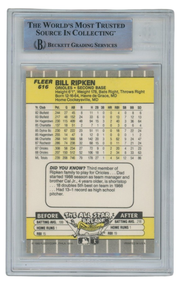 Billy Ripken Autographed 1989 Fleer #616 Error Trading Card Slab Beckett 52687 2 Billy Ripken Autographed 1989 Fleer #616 Error Trading Card Slab Beckett 52687