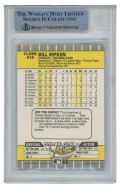 Billy Ripken Autographed 1989 Fleer #616 Error Trading Card Slab Beckett 52689