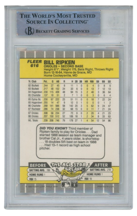 Billy Ripken Autographed 1989 Fleer #616 Error Trading Card Slab Beckett 52689 2 Billy Ripken Autographed 1989 Fleer #616 Error Trading Card Slab Beckett 52689