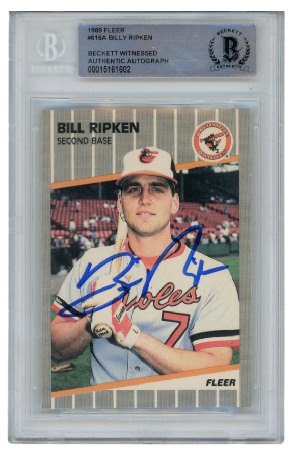Billy Ripken Autographed 1989 Fleer #616 Error Trading Card Slab Beckett 52691