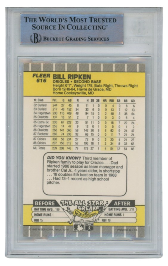 Billy Ripken Autographed 1989 Fleer #616 Error Trading Card Slab Beckett 52691 2 Billy Ripken Autographed 1989 Fleer #616 Error Trading Card Slab Beckett 52691
