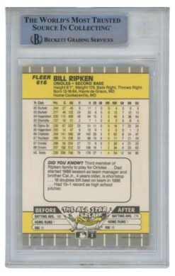 Billy Ripken Autographed 1989 Fleer #616 Error Trading Card Slab Beckett 52693