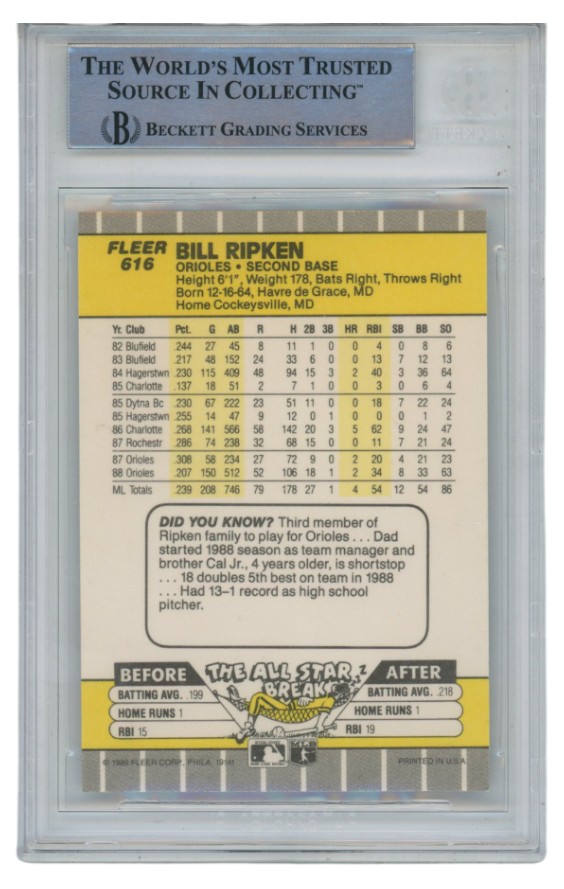 Billy Ripken Autographed 1989 Fleer #616 Error Trading Card Slab Beckett 52697 2 Billy Ripken Autographed 1989 Fleer #616 Error Trading Card Slab Beckett 52697