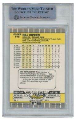 Billy Ripken Autographed 1989 Fleer #616 Error Trading Card Slab Beckett 52699