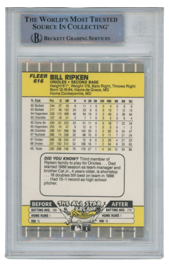 Billy Ripken Autographed 1989 Fleer #616 Error Trading Card Slab Beckett 52699 2 Billy Ripken Autographed 1989 Fleer #616 Error Trading Card Slab Beckett 52699