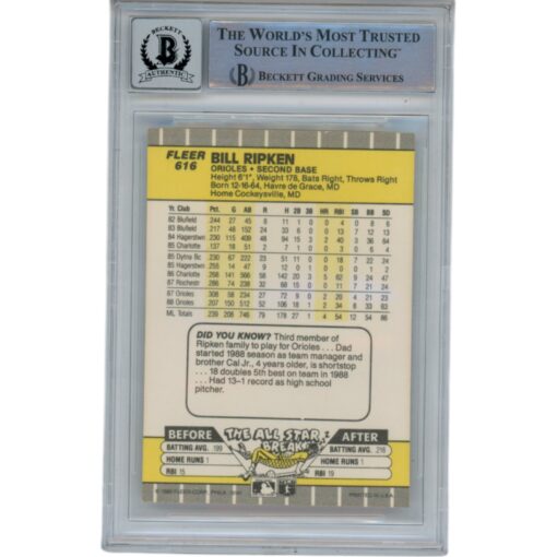 Billy Ripken Autographed 1989 Fleer 616 Trading Card 10 Grade Beckett 49327