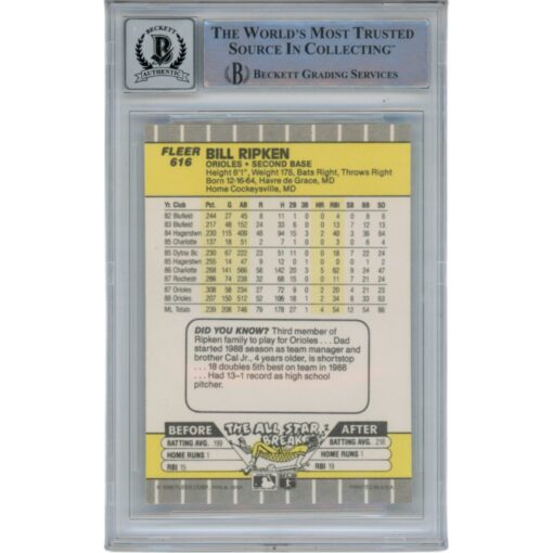 Billy Ripken Autographed 1989 Fleer 616 Trading Card 10 Grade Beckett 49336