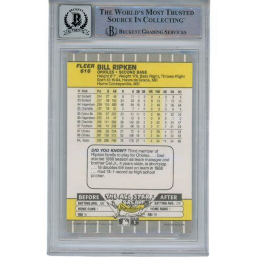 Billy Ripken Autographed 1989 Fleer 616 Trading Card 10 Grade Beckett 49339