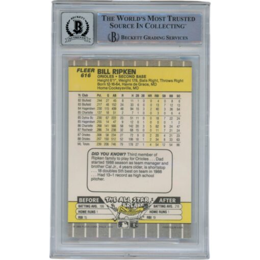 Billy Ripken Autographed 1989 Fleer 616 Trading Card 10 Grade Beckett 49367