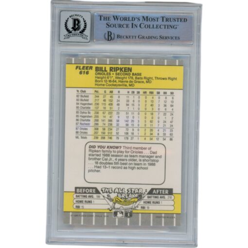 Billy Ripken Autographed 1989 Fleer 616 Trading Card 10 Grade Beckett 49369