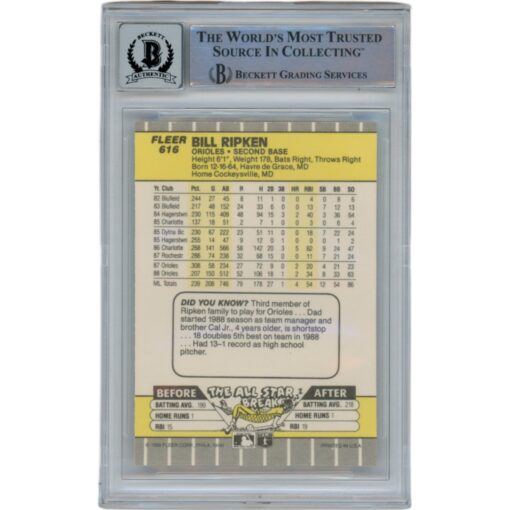 Billy Ripken Autographed 1989 Fleer 616 Trading Card 10 Grade Beckett 49373