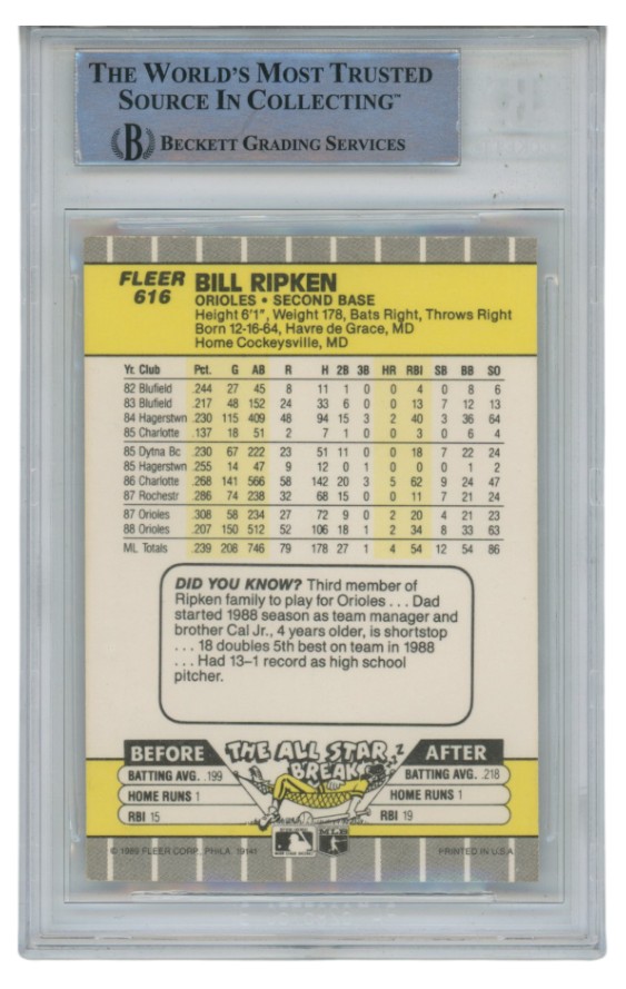 Billy Ripken Autographed/Signed 1989 Fleer 616 Scribble Card Slab Beckett 52668 2 Billy Ripken Autographed/Signed 1989 Fleer 616 Scribble Card Slab Beckett 52668