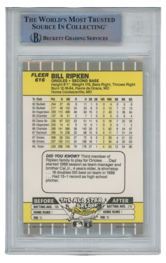 Billy Ripken Autographed 1989 Fleer 616 Scribble Card Slab Beckett 52676 2 Billy Ripken Autographed 1989 Fleer 616 Scribble Card Slab Beckett 52676